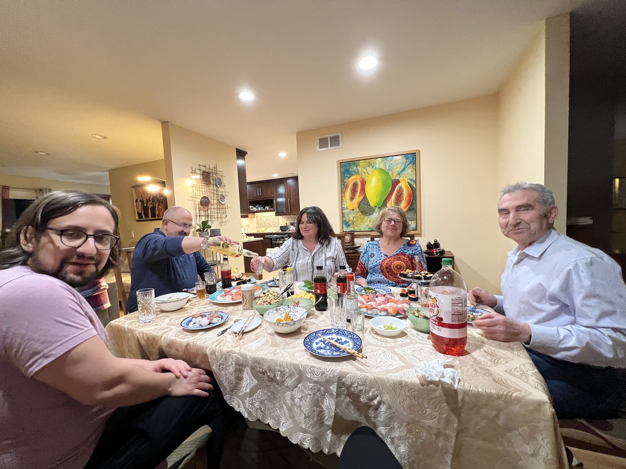 My family enjoying the ugly sushi!